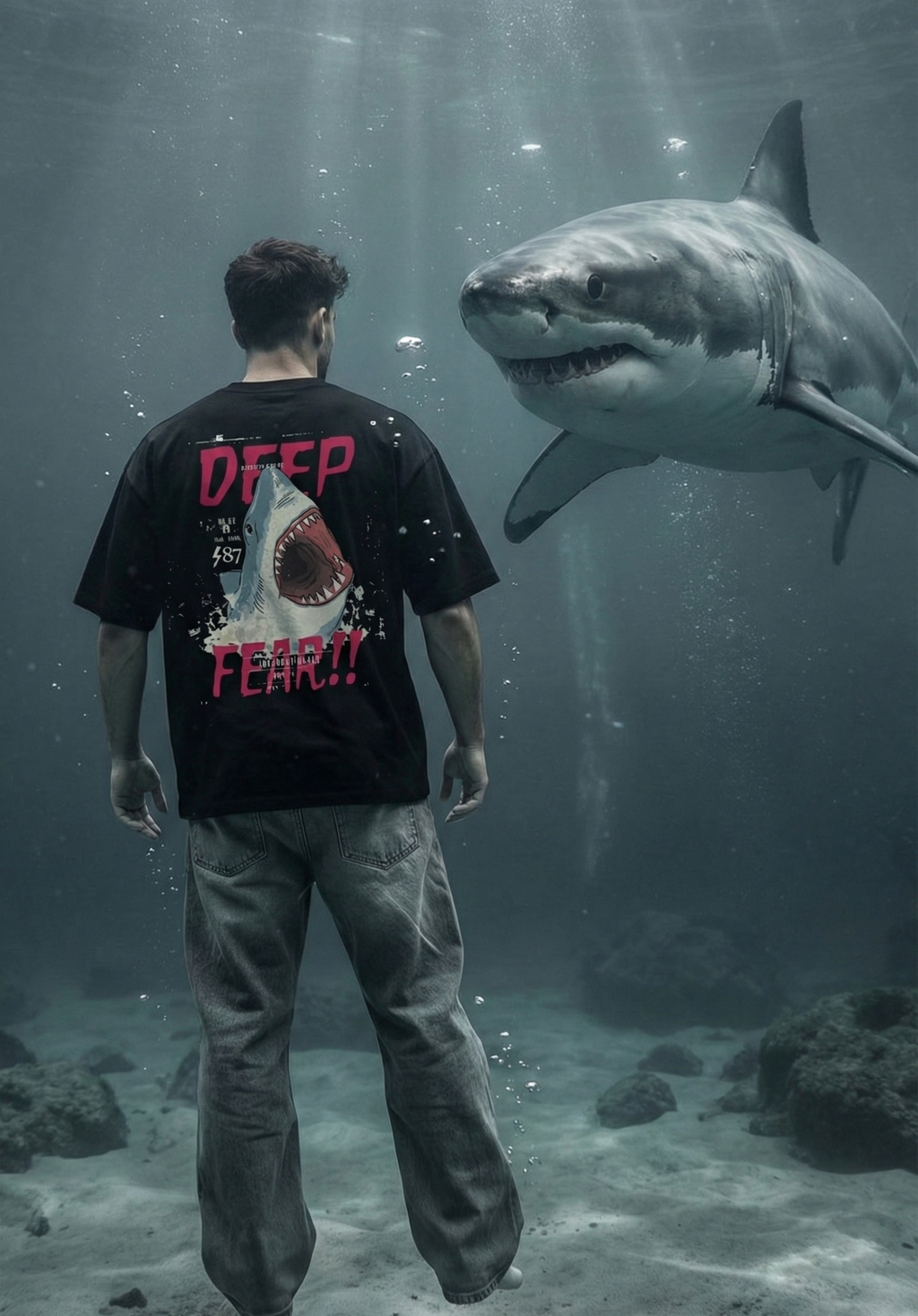 Deep Shark Fear: The Shark: Unisex Oversized Smockey Tee