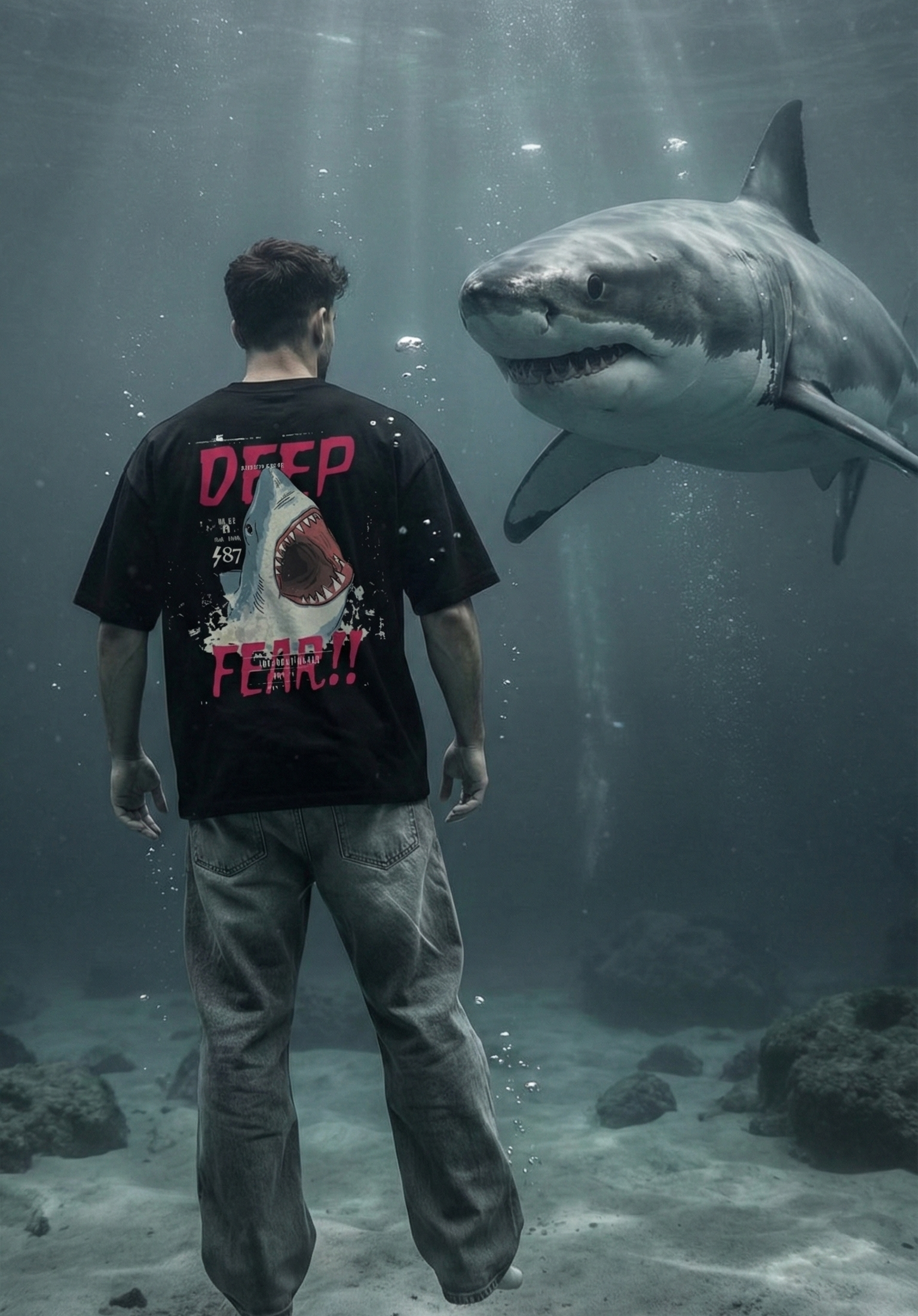 Deep Shark Fear: The Shark: Unisex Oversized Smockey Tee