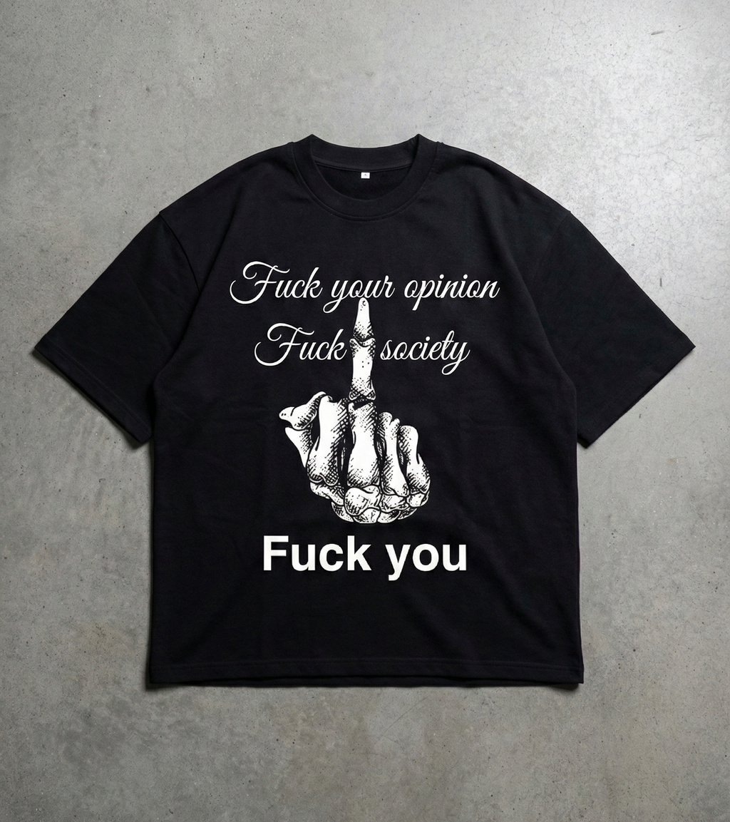 Skull Middle Finger: Oversized Smockey Tee