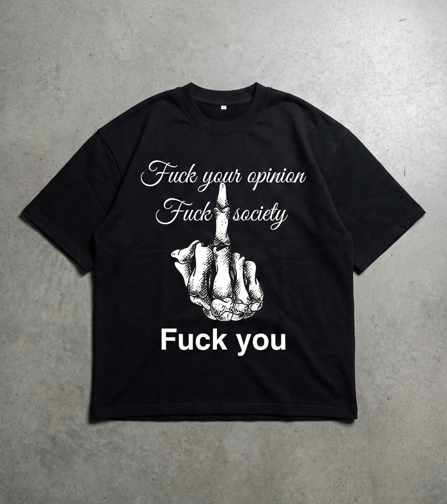 Skull Middle Finger: Oversized Smockey Tee