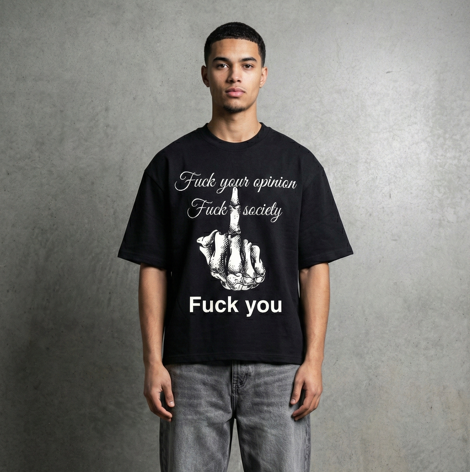 Skull Middle Finger: Oversized Smockey Tee