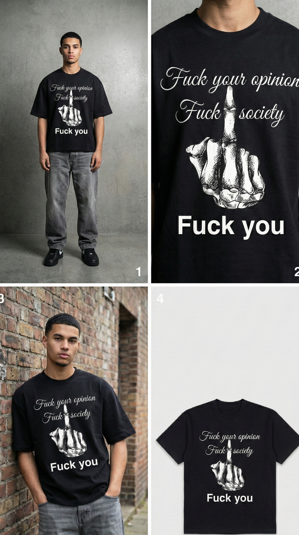 Skull Middle Finger: Oversized Smockey Tee
